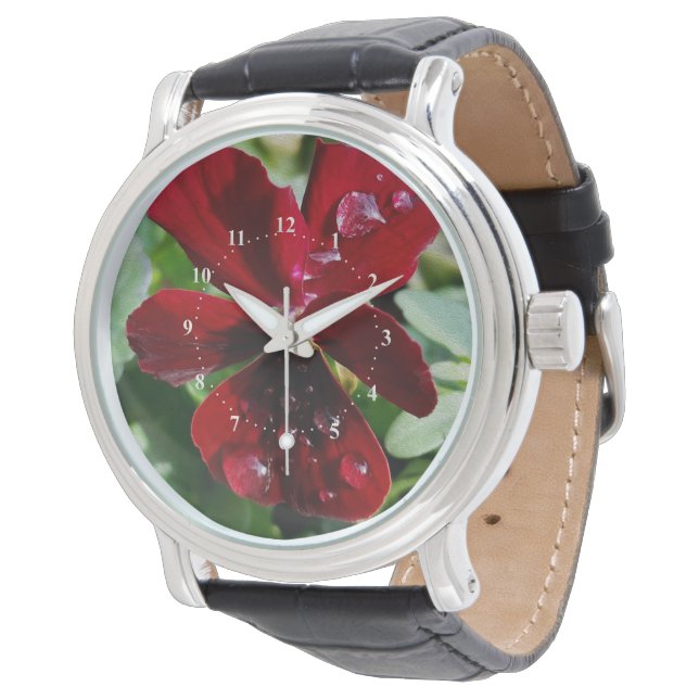 Raindrops on pansy watch (Angled)