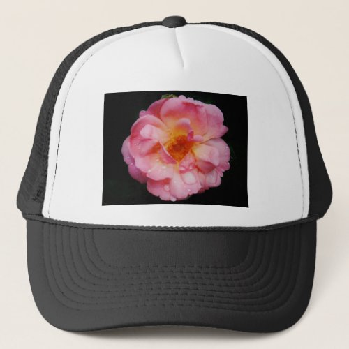 Raindrops on Pink Rose Flower Photo Trucker Hat