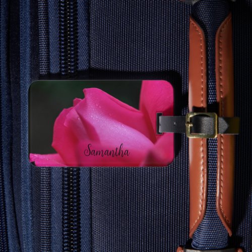 Raindrops On Red Rosebud Personalized Luggage Tag