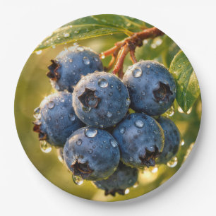 Raindrops on Ripe Blueberries Paper Plates