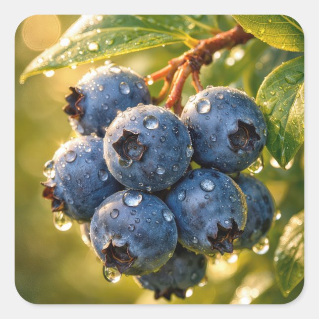 Raindrops on Ripe Blueberries Square Sticker (Front)