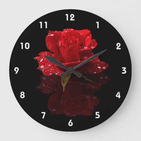 Raindrops On Rose 2 Large Clock