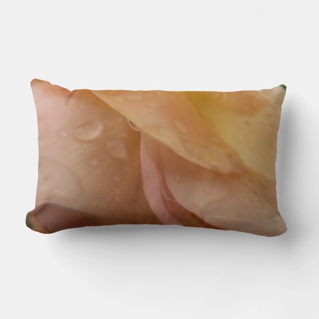 Raindrops on Rose Petals Pink Peach Floral Lumbar Pillow (Front)