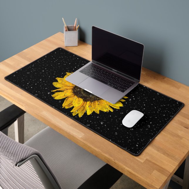 Raindrops On Sunflower Desk Mat (Office 2)