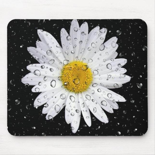 raindrops on white daisy mouse pad (Front)