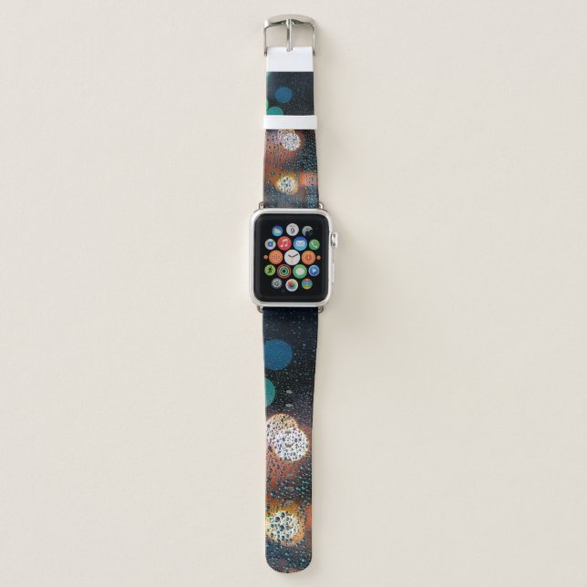 Raindrops on window, night city view through windo apple watch band (Front)