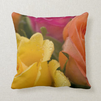 Raindrops on Yellow Orange and Pink Roses Throw Pillow