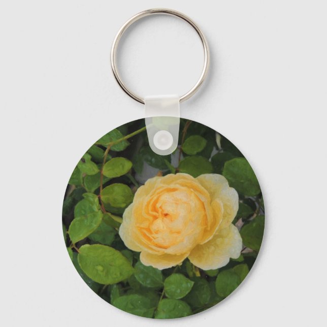 Raindrops on Yellow Rose Keychain (Front)