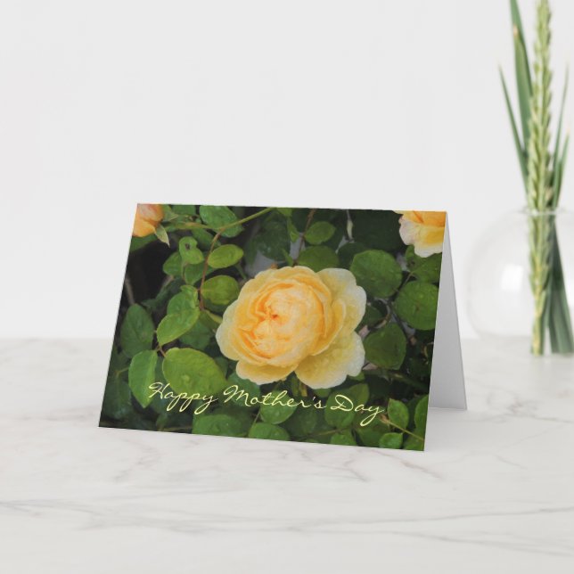 Raindrops on Yellow Rose Mother's Day Card (Front)