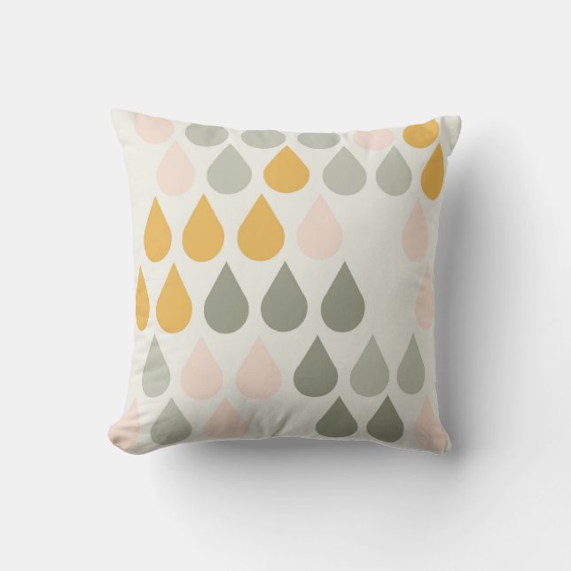 Raindrops Pastel Print Pink Sage Green Mustard Throw Pillow (Front)