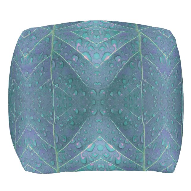 Raindrops Pattern in Blue Outdoor Pouf (Front)
