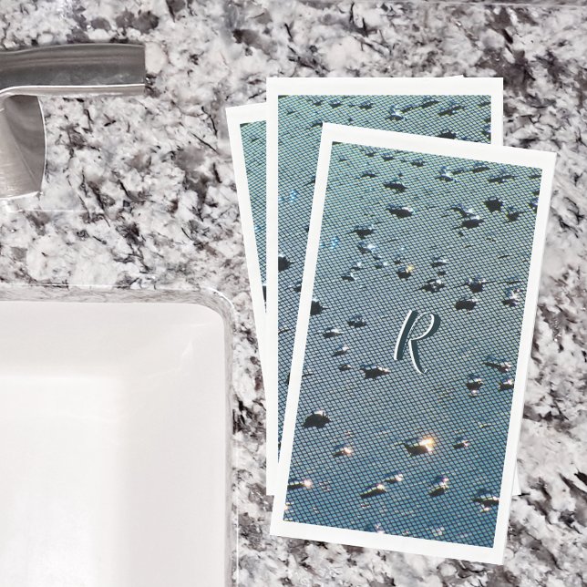 Raindrops Photographic Monogrammed Blue Paper Guest Towels (Creator Uploaded)