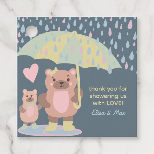 Raindrops Puddles Mama  Baby Bear Custom Shower Favor Tags