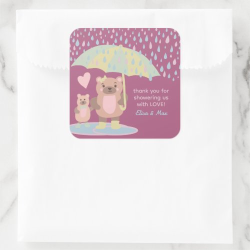 Raindrops Puddles Mama  Baby Bear Custom Shower Square Sticker
