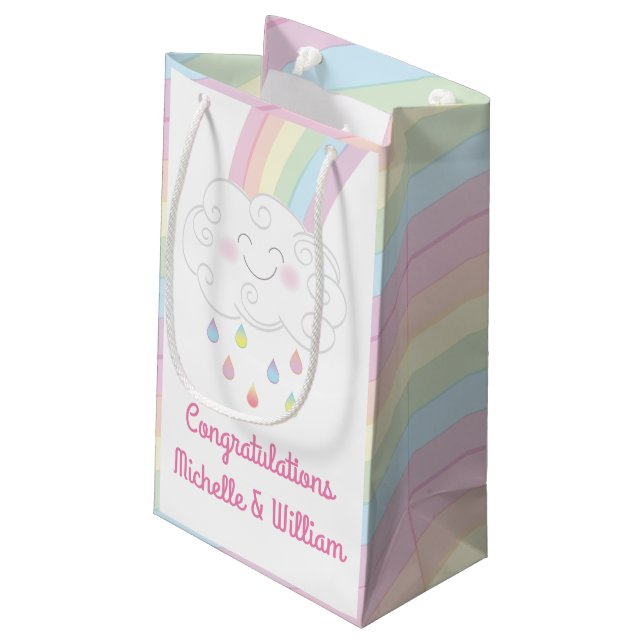 Raindrops Rainbow Baby Shower Small Gift Bag (Back Angled)