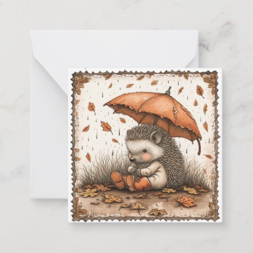 Raindrops  Rainbows Hedgehog Rainy Note Card