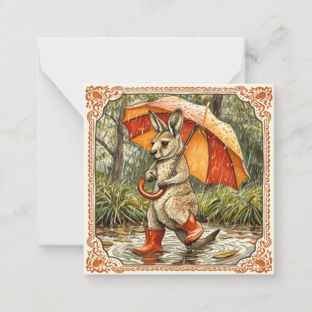 Raindrops & Warm Wishes: Kangaroo Note Card (Front)
