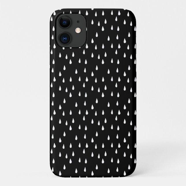 Raindrops Whimsical White Pattern on Black Case-Mate iPhone Case (Back)
