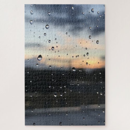 Raindrops Window Sunset Over Islington London UK Jigsaw Puzzle