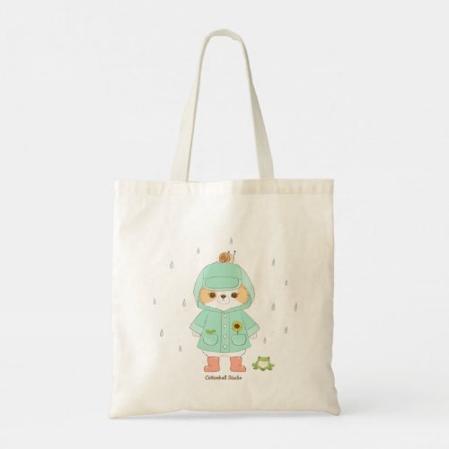 Rainey Day Mochi In a Raincoat and Frog Snail Tote Bag