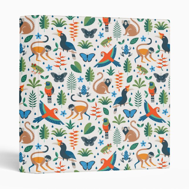 Rainforest Animal Pattern 3 Ring Binder (Front/Spine)