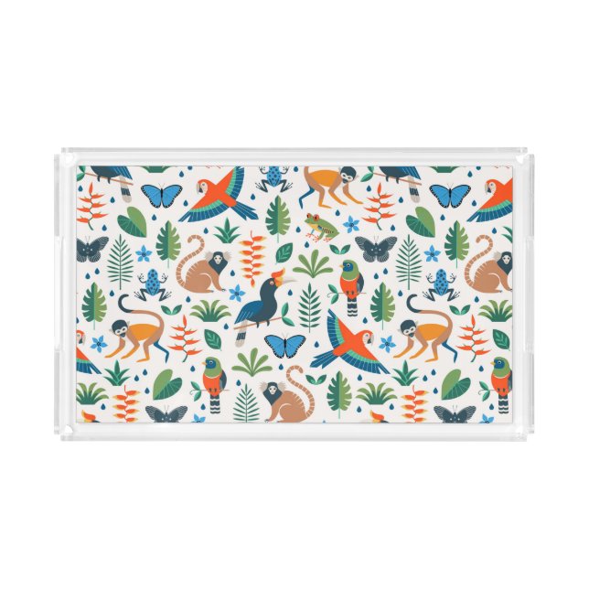 Rainforest Animal Pattern Acrylic Tray (Front)