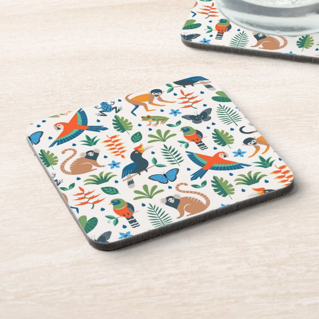 Rainforest Animal Pattern Beverage Coaster (Left Side)