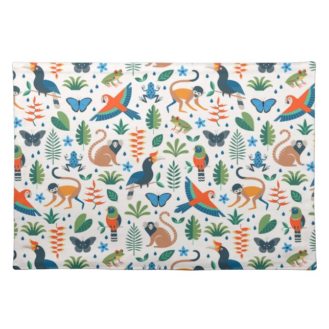 Rainforest Animal Pattern Cloth Placemat (Front)