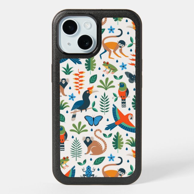 Rainforest Animal Pattern iPhone 15 Case (Back)
