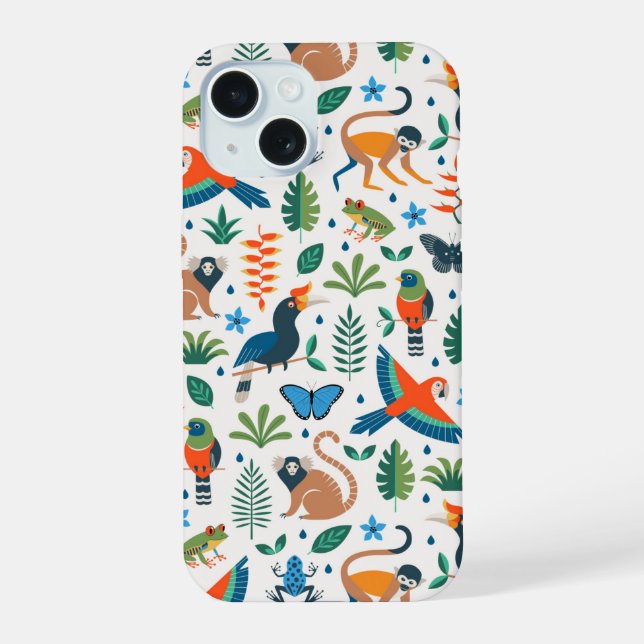 Rainforest Animal Pattern iPhone 15 Case (Back)