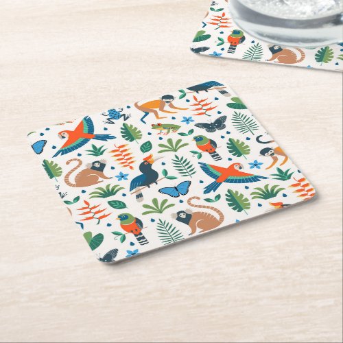 Rainforest Animal Pattern Square Paper Coaster