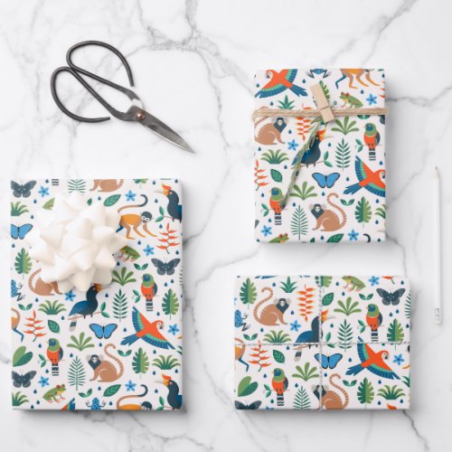 Rainforest Animal Pattern Wrapping Paper Sheets