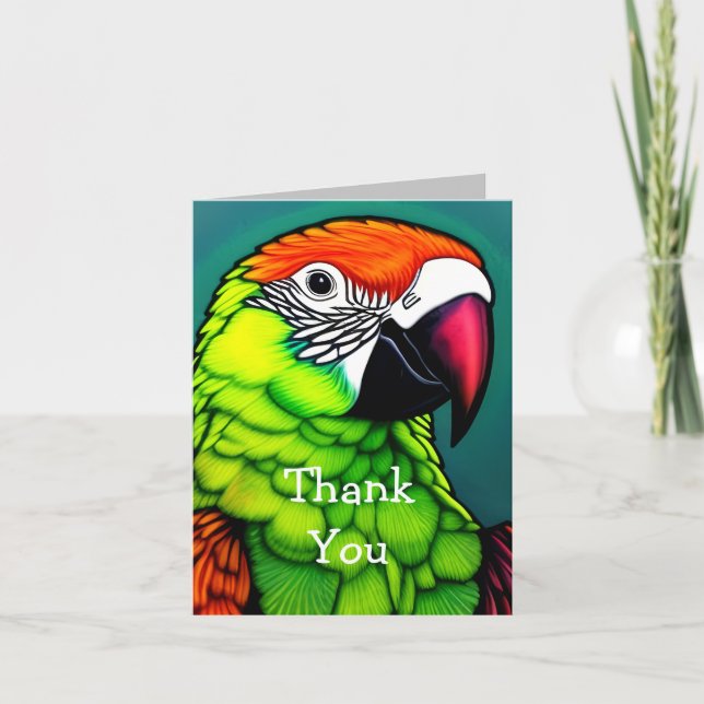 Rainforest Beauty:  Exotic Wild Parrot Thank You Card (Front)