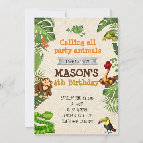 Rainforest birthday party invitation