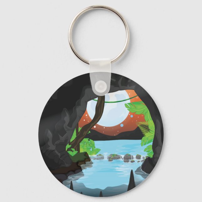 Rainforest Cave cartoon landscape Keychain (Front)