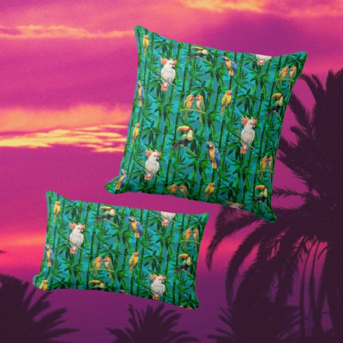 Rainforest Dreams Tropical Bamboo Birds Throw Pillow