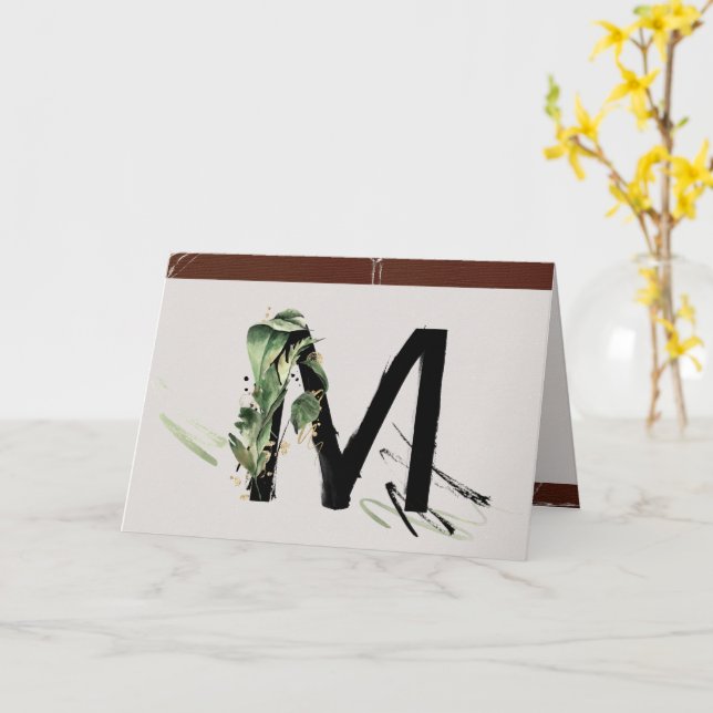 Rainforest Embellished Painted Letter M Monogram Card (Yellow Flower)