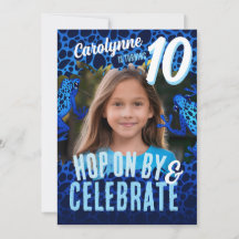 Rainforest Frog 10th Birthday Photo Invite - Blue