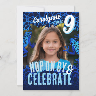 Rainforest Frog 9th Birthday Photo Invite - Blue