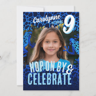 Rainforest Frog 9th Birthday Photo Invite - Blue