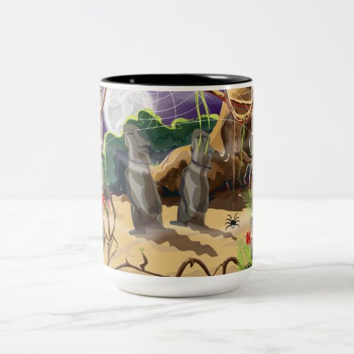 Rainforest Hidden Temple illustration Two_Tone Coffee Mug