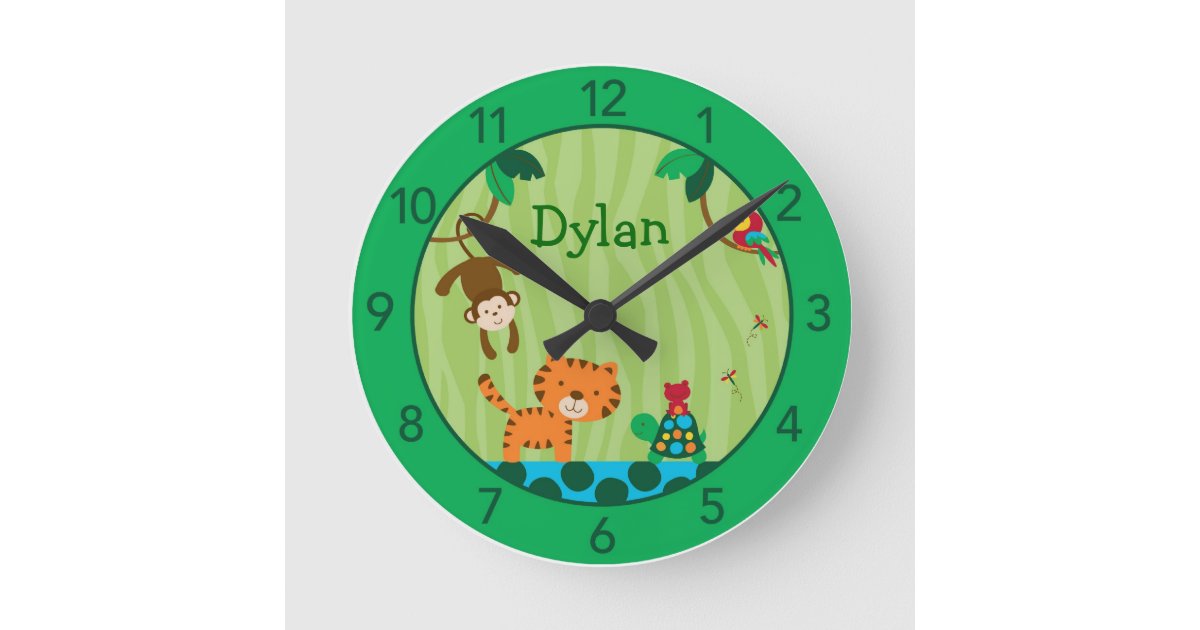 Rainforest Jungle Personalized Nursery Wall Clock Zazzle