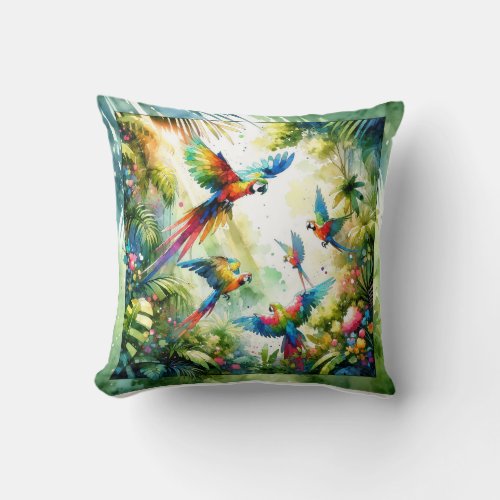 Rainforest Revelry _ Watercolor Throw Pillow
