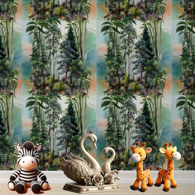 Rainforest Tall Trees Greenery Nature Watercolor Wallpaper (Rainforest Tall Trees Greenery Nature Watercolor Wallpaper
)