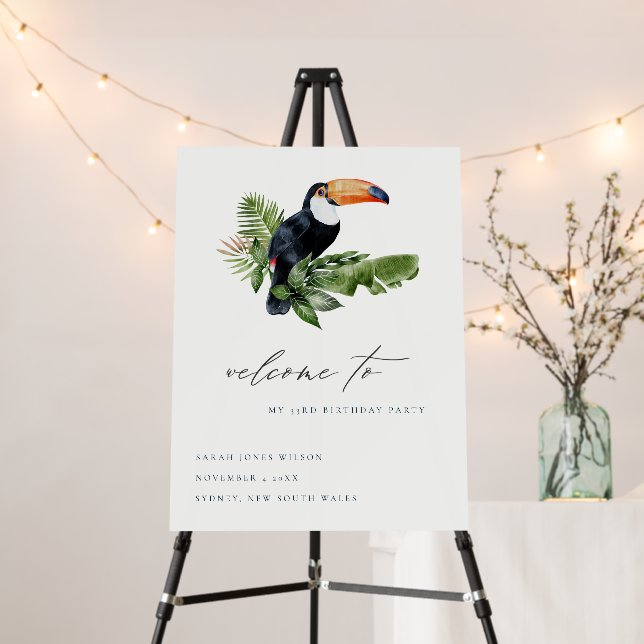 Rainforest Toucan Foliage Any Age Birthday Welcome Foam Board (In Situ (Stand))