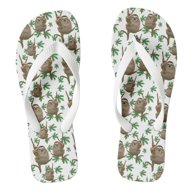 Rainforest Wild Sloth with Cup It's Coffee Time Flip Flops (Footbed)
