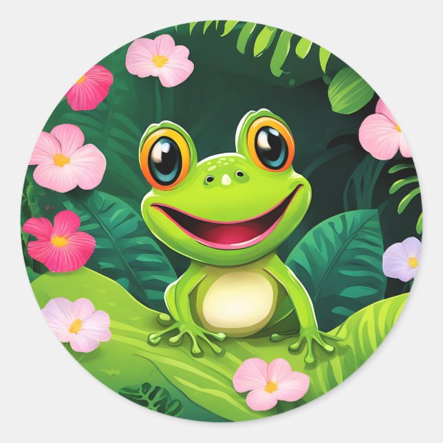 Rainforest Wildlife Frog Classic Round Sticker (Front)