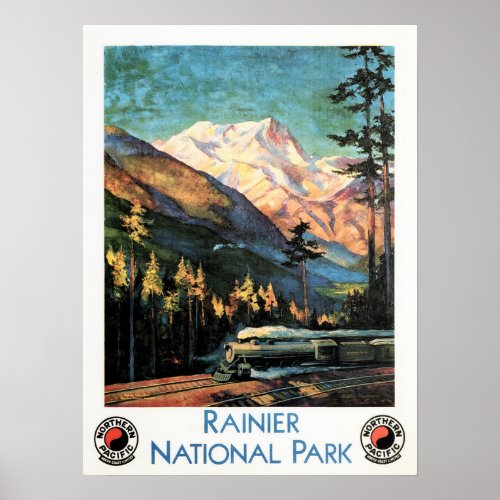 Rainier National Park Vintage Railway Poster Ad