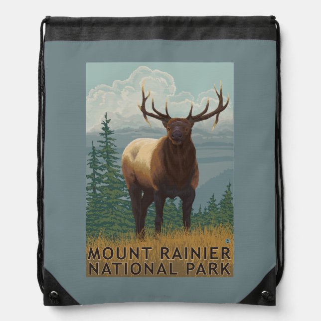 Rainier National Park, WashingtonElk Scene Drawstring Bag (Front)