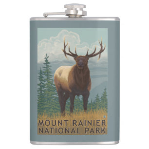 Rainier National Park, WashingtonElk Scene Flask